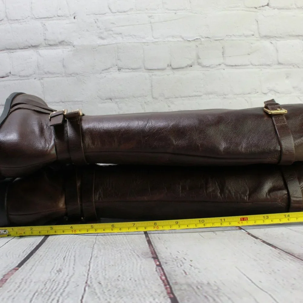 Cole Haan Brown Leather Side Zip Buckled Knee High Boots Size 9.5 B - Picture 8 of 12
